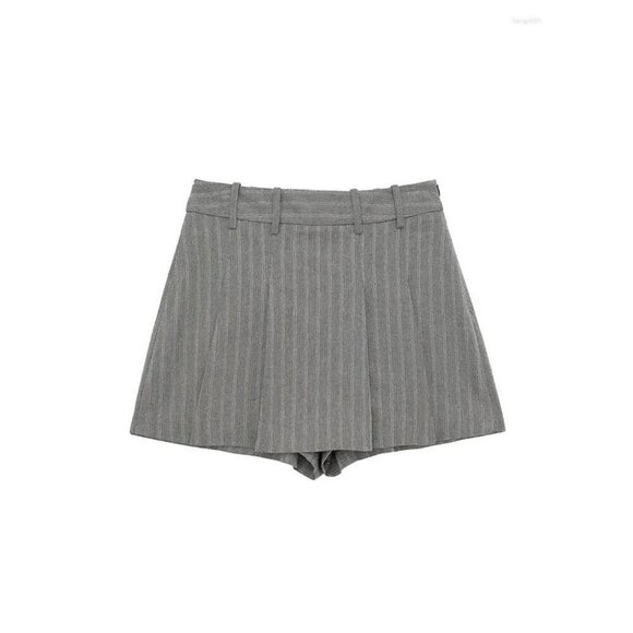 Zara Grey Striped Printed Pleated Mini Suit Short Size Small NWT - Picture 3 of 16